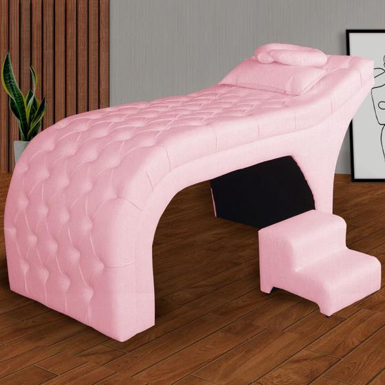 Imagem de Kit Maca e Escada Para Massagem e Estética Suede Rosa Barbie - LM DECOR