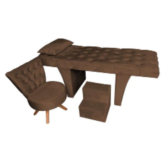 Imagem de Kit Maca Reta Capitonê 0,80m Sophia com Mocho Base Madeira e Escada Veludo - Pallazio
