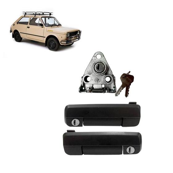 Imagem de Kit Maçaneta + Fechadura Mala Fiat 147 Preta Com Mesma Chave