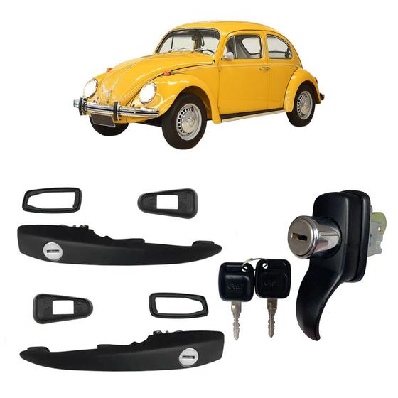 Imagem de Kit Maçaneta Porta Cilindro Motor Chave Fusca 77 A 96 Preto