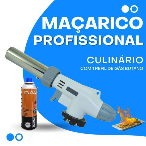 Imagem de Kit Maçarico Culinario Regulavel Gourmet + 1 Refil Gás Butano