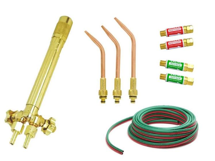 Imagem de Kit Maçarico De Solda Manual Modelo 200 Com 3 Extensões Acetileno + Válvulas Corta Chama + 5m Mangueira Dupla
