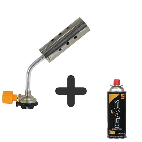 Imagem de Kit Maçarico Flame Portátil + 1 Cartucho Refil de Gás Camping Culinária Artesanato Reparos Soldas 