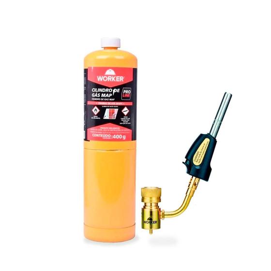 Imagem de Kit Maçarico Portátil Automático + Cilindro De Gás Map Proline 400g Worker - 887773 / 991600