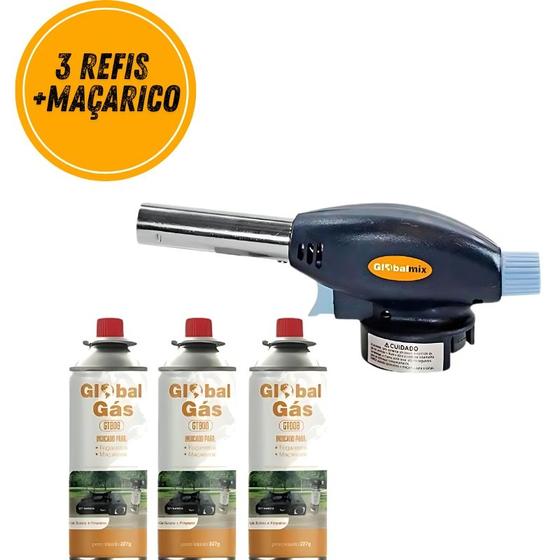 Kit maçarico portatil com controle de chama - gt6019 + 3 recargas de gas cozinha solda artesanato Menor preço em Kit maçarico portatil com controle de chama - gt6019 + 3 recargas de gas cozinha solda artesanato
