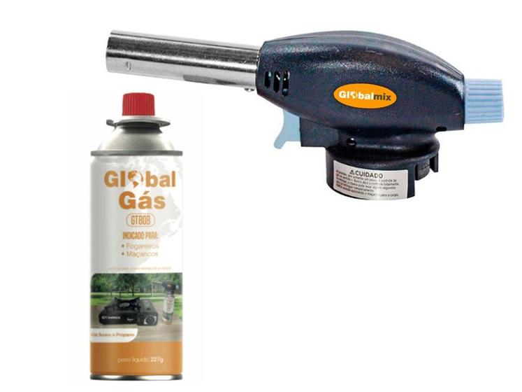 Imagem de Kit maçarico portatil culinário controle de chama  + 1 refil gás butano globalmix solda  artesanato