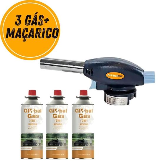 Imagem de KIT MAÇARICO PORTATIL GRAFITE AUTOMATICO GLOBALMIX GT6019 + 3 REFIL 227g