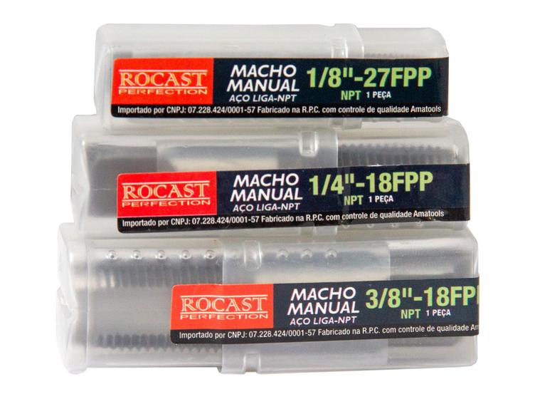 Imagem de Kit Macho 1/8, 1/4 E 3/8 Npt Rosca Gás - Rocast Aço Liga