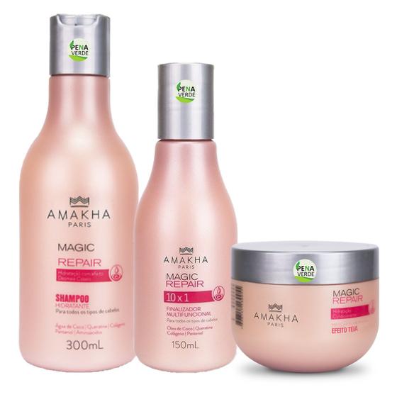 Imagem de Kit Magic Repair Hidratação Shampoo 300ml + Mascara Teia 280g + Finalizador 10x1 150ml Amakha Paris Cuidados Capilar