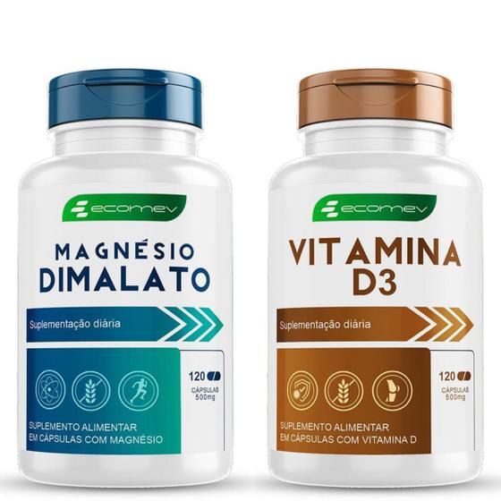 Imagem de Kit Magnesio Dimalato + Vitamina D3 10.000UI 100% Puro 500mg 240Cáps Ecomev