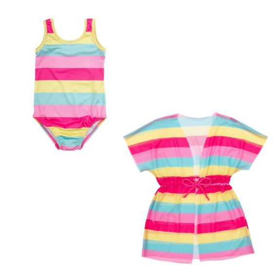 Imagem de Kit Maiô Praia + Saída De Praia Vestido Tule Infantil Menina