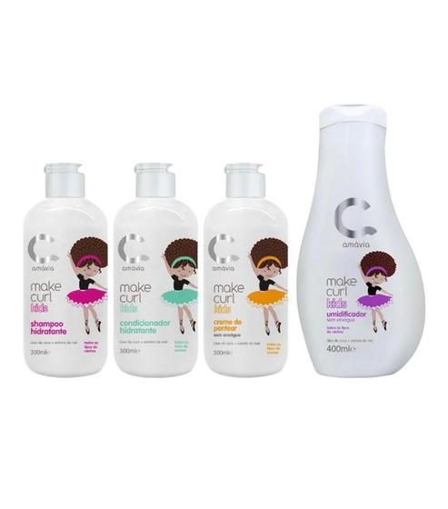 Imagem de Kit Make Curl Kids (Shampoo, Condicionador, Umidificador, Creme de Pentear) Amávia