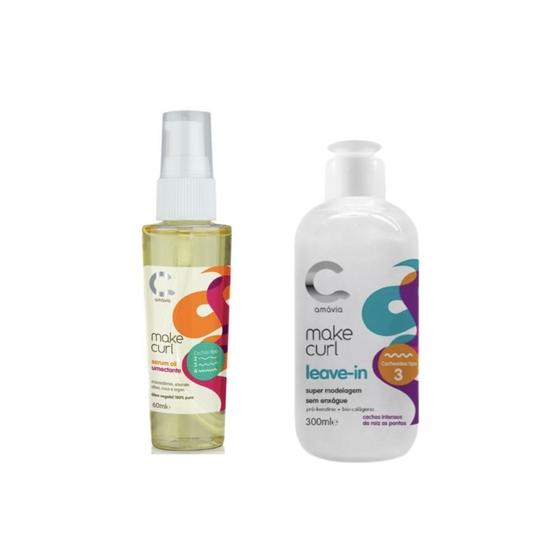 Imagem de Kit Make Curl (Leave in cabelos cacheados curvatura tipo 3 e Serum Oil) Amávia