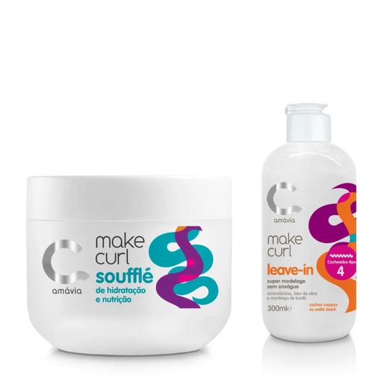 Imagem de Kit make curl máscara soufle + leave-in tipo 4 amávia