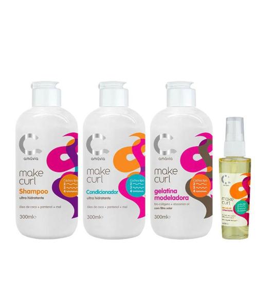 Imagem de Kit Make Curl (Shampoo, Condicionador, Gelatina Modeladora, Serum Oil) Amávia