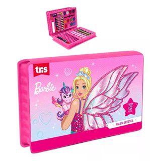 Imagem de Kit Maleta Artistica C/42 pcs Barbie tinta pincel giz caneta desenho infantil meninas