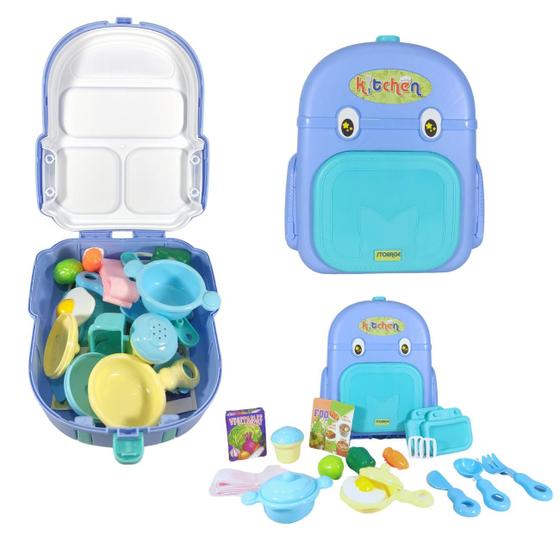 Imagem de Kit Maleta Cozinha Infantil 2 em 1 Unisex Completo - Mochila Cozinheiro (a) Brinquedo Menino Menina