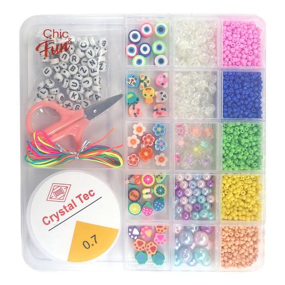 Imagem de Kit Maleta Miçanças Pulseiras Colar Fio Silicone Infantil