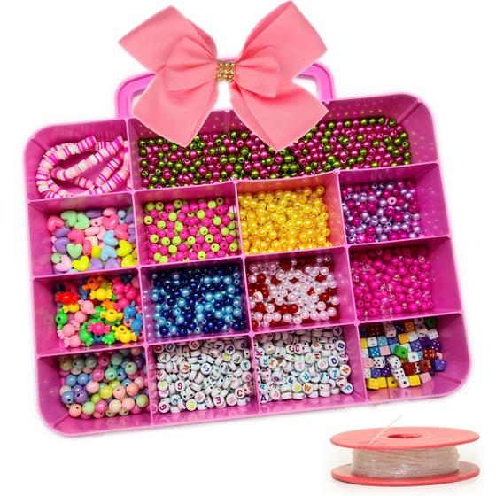 Imagem de Kit Maleta Miçanga Infantil Menina Brinquedo Rosa 2400 Peças Pulseira Fashion Brinquedo Micangas Missangas Completo Fazer Pulseira Coloridas Letras