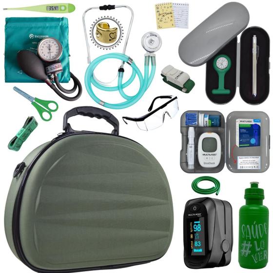 Imagem de Kit Maleta Nova Aparelho de Pressão Aneroide Esteto Esfigmomanometro Medidor de Glicose Completo 
