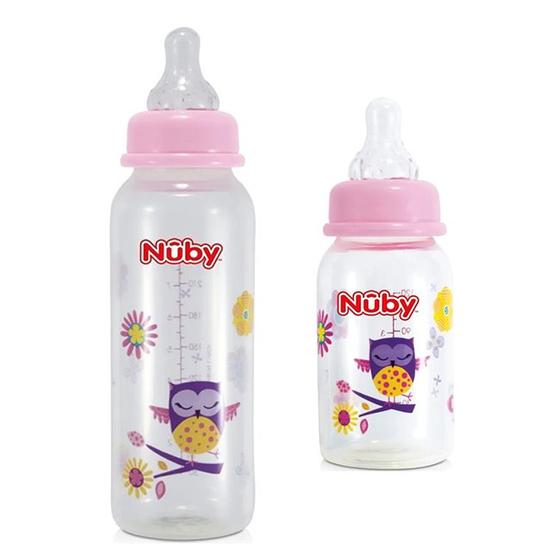 Imagem de Kit Mamadeira Anticólica Menina Bico Silicone 240ml + 120ml - Nuby