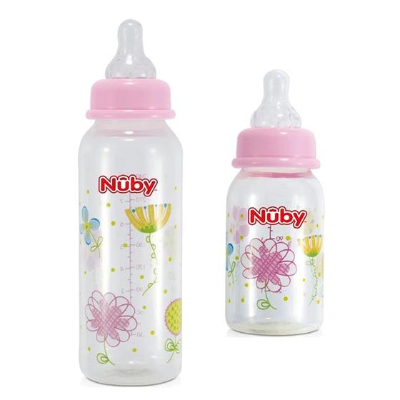 Imagem de Kit Mamadeira Anticólica Menina Bico Silicone 240ml + 120ml Nuby