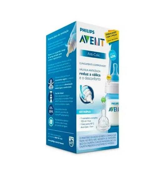 Imagem de Kit Mamadeira Avent Classic 125ml Azul + Bico 2