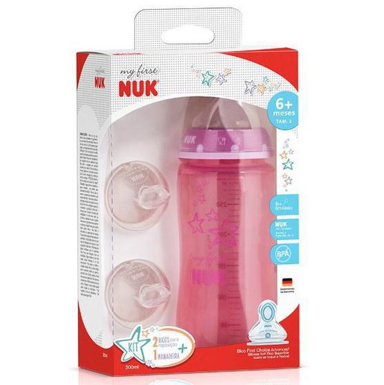 Imagem de Kit Mamadeira Nuk + 2 Bicos De Reposição My First 300ml Rosa