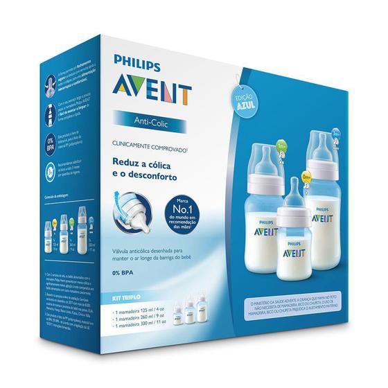 Kit Mamadeiras Anti-Colic Azul - Philips Avent SCD809/43 Menor preço em Kit Mamadeiras Anti-Colic Azul - Philips Avent SCD809/43