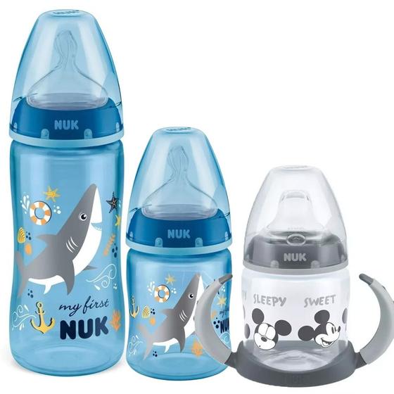 Imagem de Kit Mamadeiras My First 150ml + 300ml Azul + Copo Treinamento 150ml Mickey Nuk