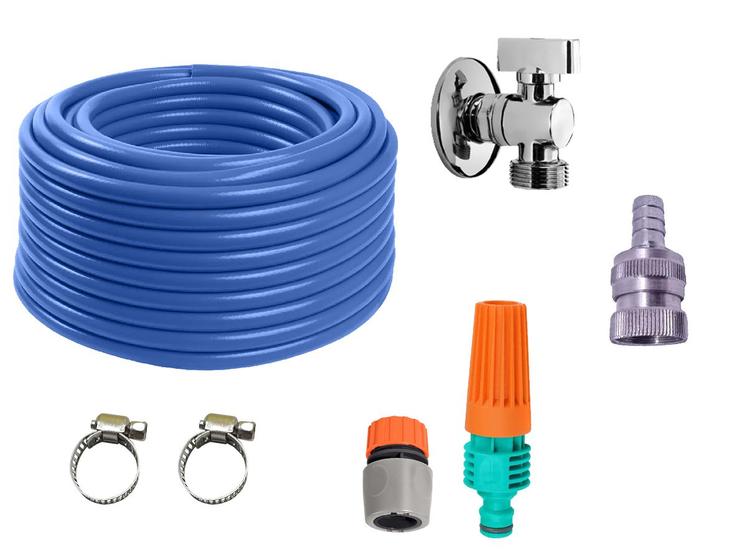 Imagem de Kit Mangueira Azul 10 Mt Com Engate, Esguicho E Abraçadeiras
