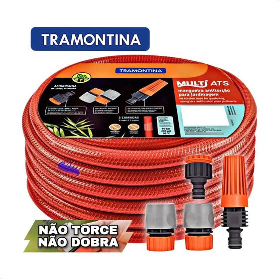 Kit Mangueira de Jardim Tramontina antitorção com suporte e esguicho - 10 Mts Menor preço em Kit Mangueira de Jardim Tramontina antitorção com suporte e esguicho - 10 Mts