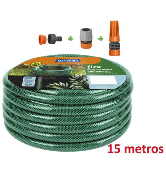 Imagem de Kit Mangueira Flex Verde 15 metros 1/2''(Eng/Adapt/Esguicho)