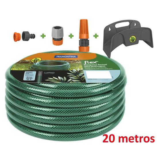 Imagem de Kit Mangueira Flex Verde 20 Metros 1/2'' (eng/adapt/esg/sup)