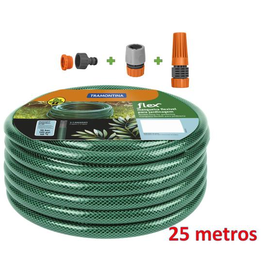Kit Mangueira Flex Verde 25 Metros 1/2''(eng/adapt/esguicho) Menor preço em Kit Mangueira Flex Verde 25 Metros 1/2''(eng/adapt/esguicho)
