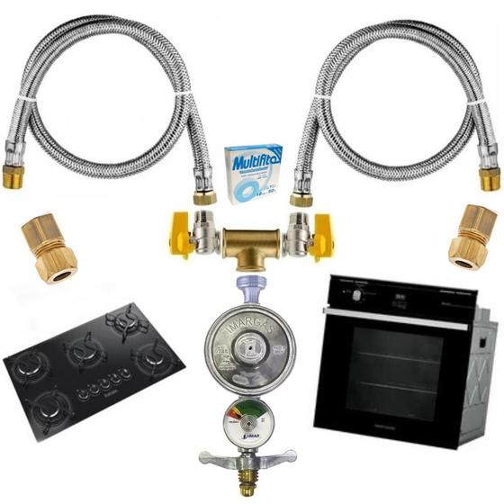 Kit Mangueiras Aço Instalação Cooktop Forno Gás Botijão Glp Menor preço em Kit Mangueiras Aço Instalação Cooktop Forno Gás Botijão Glp