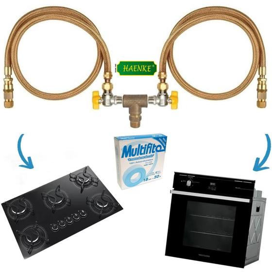 Imagem de Kit Mangueiras Cobre 1,00mt Instalação Cooktop Forno Gás Gn