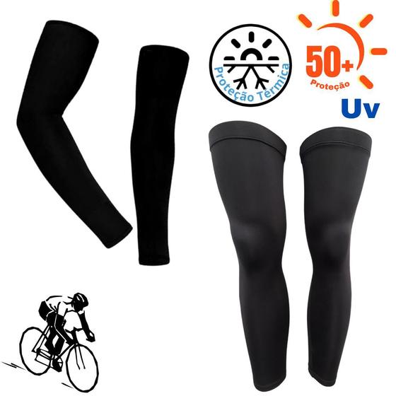 Kit Manguito Mangote Manga Longa Pernito Ciclismo Bike Proteção Solar Raios Uv MTB Speed Corrida Menor preço em Kit Manguito Mangote Manga Longa Pernito Ciclismo Bike Proteção Solar Raios Uv MTB Speed Corrida