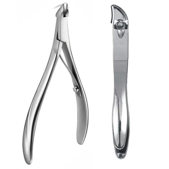 Imagem de Kit Manicure Alicate de cutícula + Cortador Lateral Profissional corte afiado unhas mãos pés