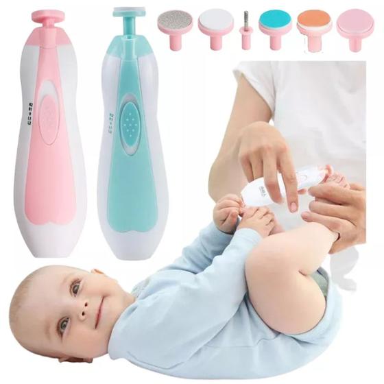 Imagem de Kit Manicure Elétrico Portátil Para Bebês e Adultos Com 5 Lixas e 1 Polidor Rotação Alternada e Estojo Para Transporte