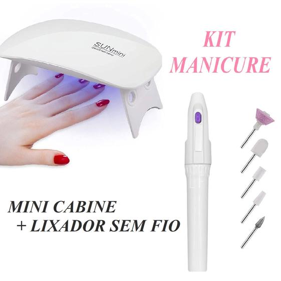 Imagem de Kit Manicure Iniciante Mini Cabine Led Esmaltação Gel + Lixador Sem Fio Portátil Unhas