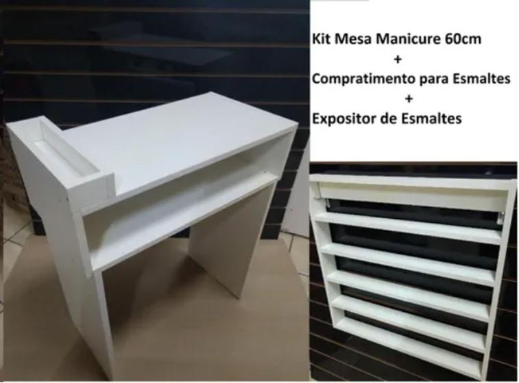 Imagem de Kit Manicure Mesa 60 Cm C/ Comparti. + Expositor De Esmaltes