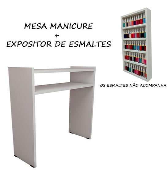 Imagem de KIT Manicure Mesa 60cm c/ prateleira +expositor de esmaltes 30X60X6 BRANCO