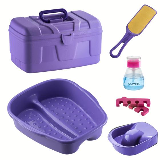 Imagem de Kit Manicure Pedicure Profissional Maleta Tigela mão Bacia Pés Lixa Separador Porta acetona Dompel - Roxo