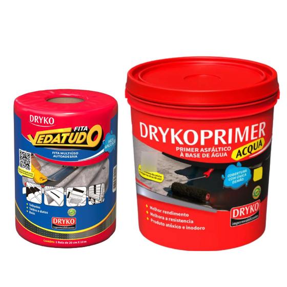 Imagem de Kit Manta Asfáltica Aluminizada 20cm 10m + Primer 1 Litro Dryko - Telhado Laje Baú Fita Térmica Impermeabilizante Telha