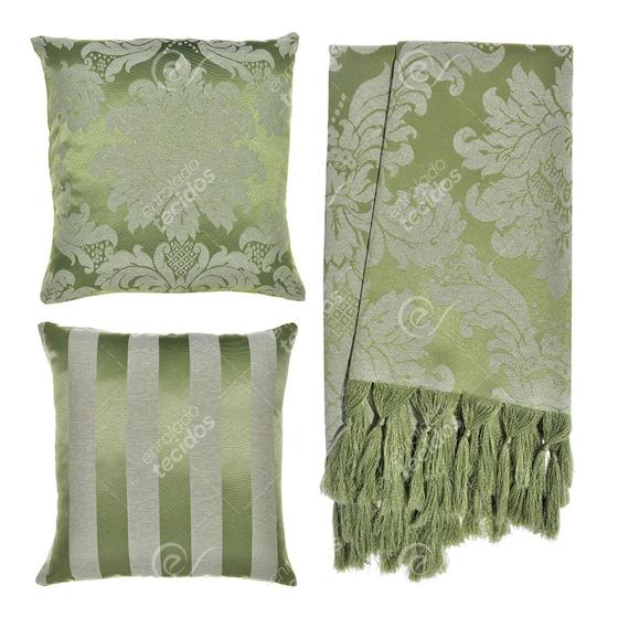 Kit Manta e Capa de Almofada em Tecido Jacquard Tradicional Verde Pistache Menor preço em Kit Manta e Capa de Almofada em Tecido Jacquard Tradicional Verde Pistache