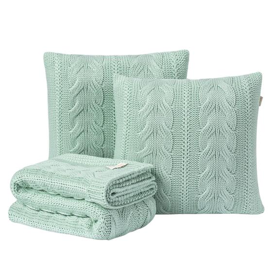 Imagem de Kit Manta Sofá Cama Casal + 2 Capas 40X40 Viena Menta