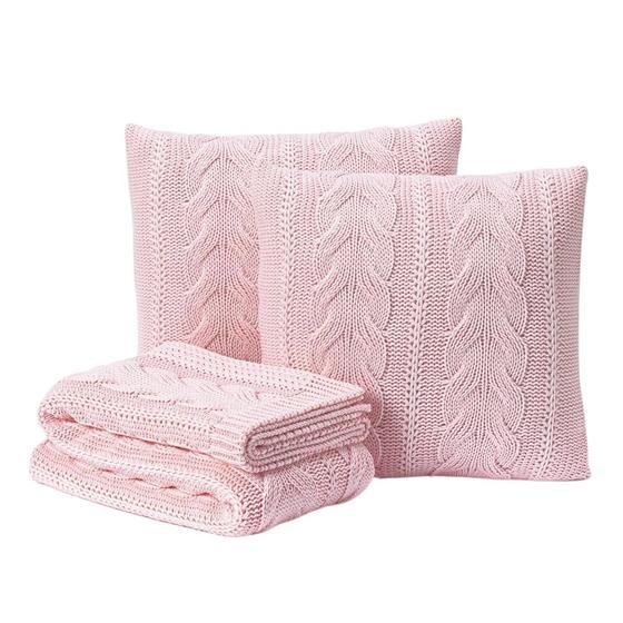 Imagem de Kit Manta Sofá Cama Casal + 2 Capas 40X40 Viena Rosa