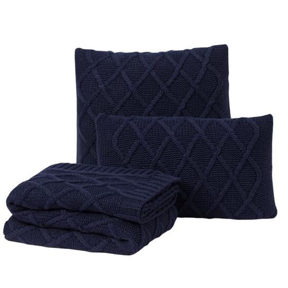 Imagem de Kit Manta Sofá Cama Casal + 2 Capas 45X45 Paris Marinho