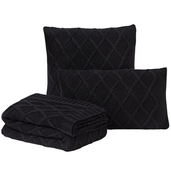 Imagem de Kit Manta Sofá Cama Casal + 2 Capas 50X50 Paris Preto